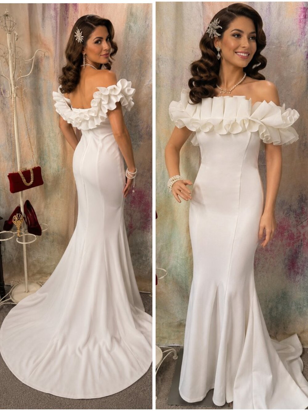 New 📌 Ever Pretty Ruffled Off Shoulder Long Mermaid Evening - Wedding Dress